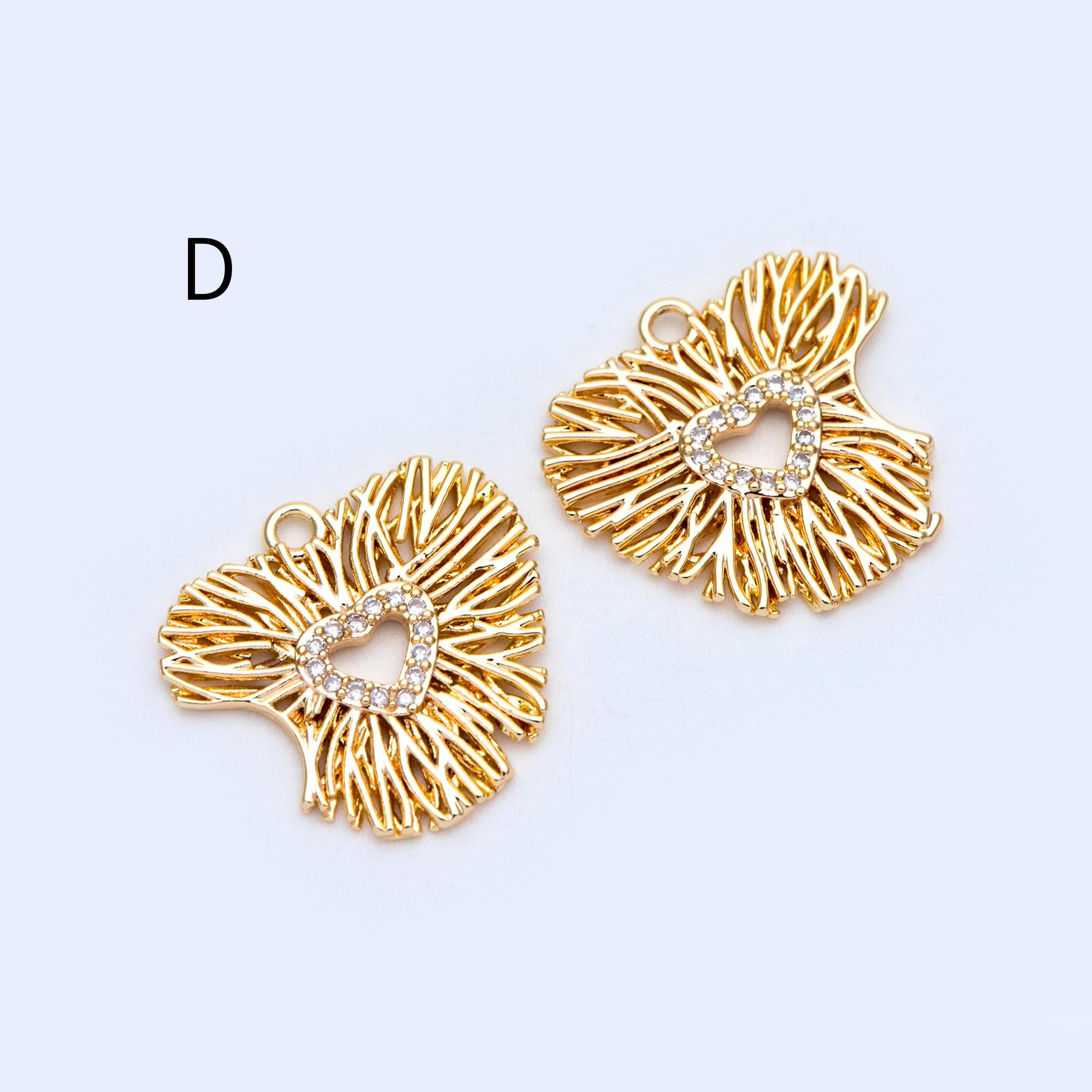 4pcs CZ Pave Gold Filigree Charms, Gold plated Brass, Earring Necklace Pendants (GB-1117)