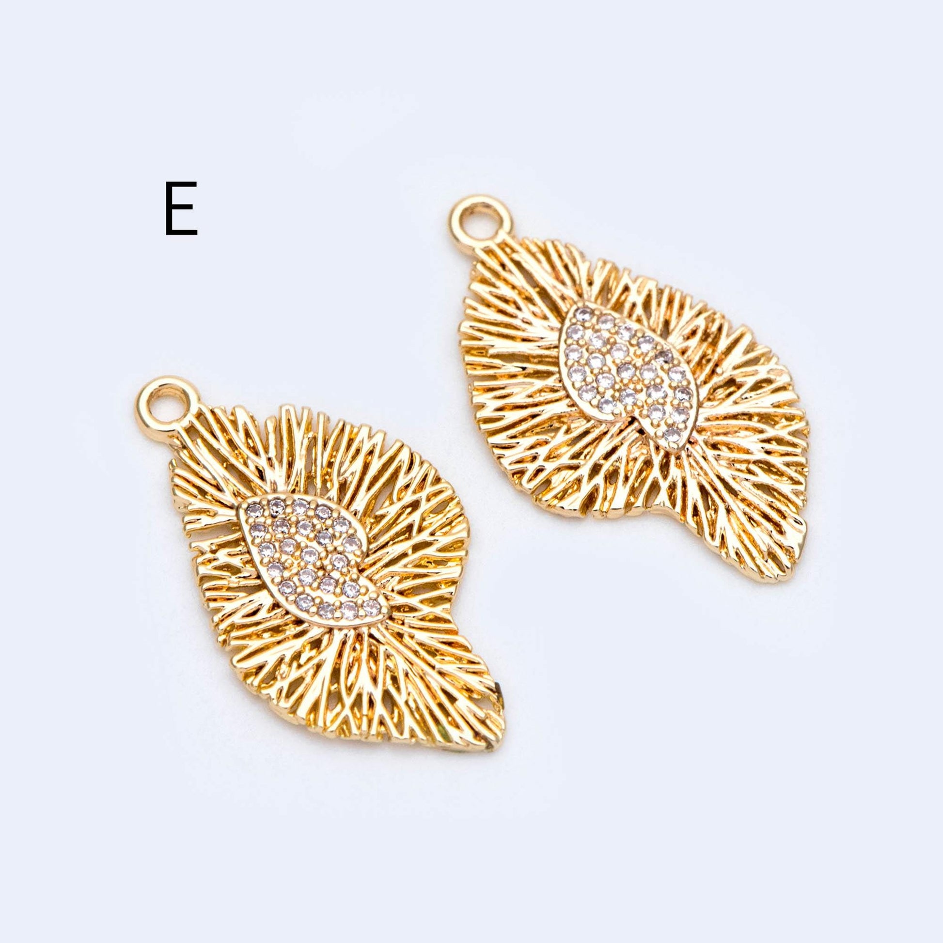 4pcs CZ Pave Gold Filigree Charms, Gold plated Brass, Earring Necklace Pendants (GB-1117)