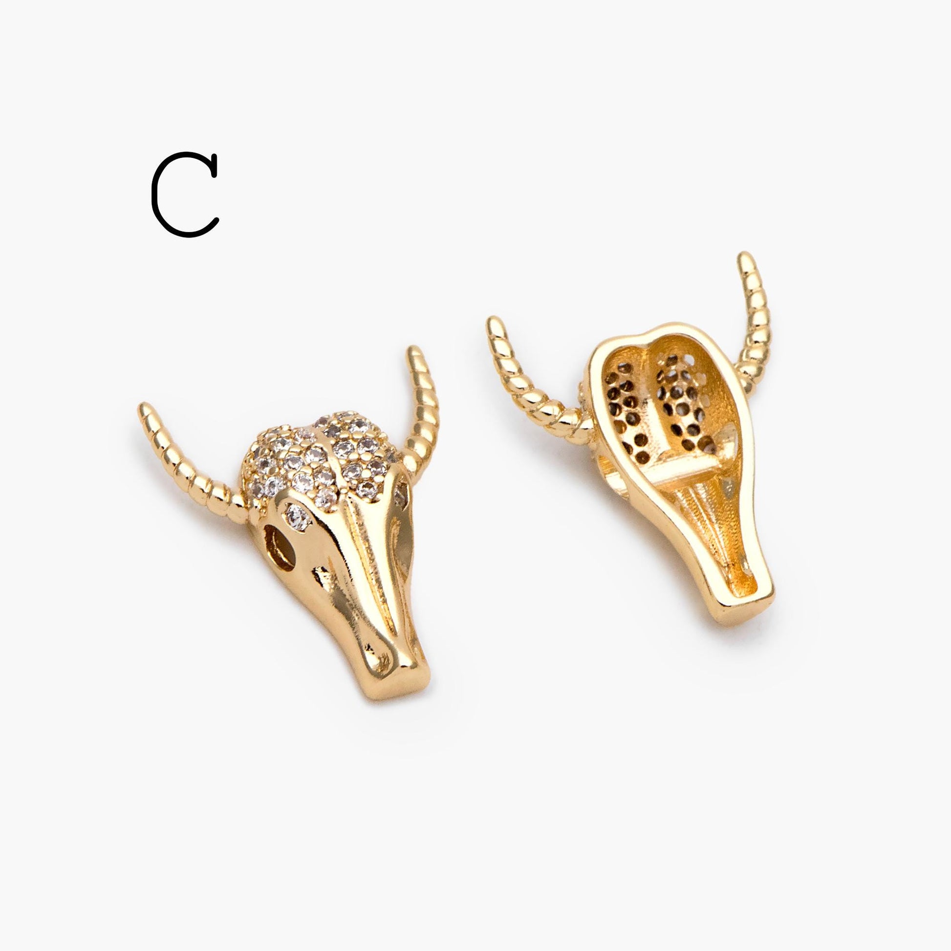 4pcs Gold/ Silver Tone OX Head Skull Charm, Ox Horn Charm, Real Gold/ Rhodium plated Brass, Buffalo Head Pendant (GB-3616)