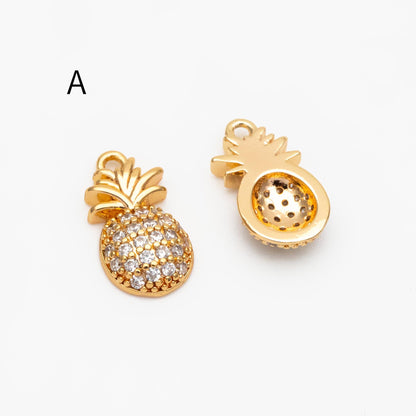 4pcs Gold/ Silver Tone Pineapple Charms , 18K Gold/ Rhodium plated Brass Pineapple Pendants (GB-4095)