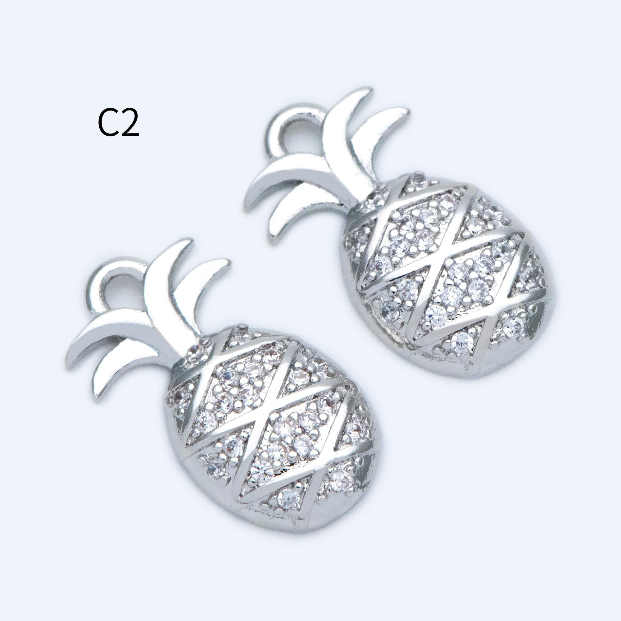 4pcs Gold/ Silver Tone Pineapple Charms , 18K Gold/ Rhodium plated Brass Pineapple Pendants (GB-4095)