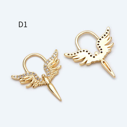 4pcs CZ Pave Gold/ Silver tone Angel Wing Charm, Wing Necklace Charm (GB-1810)