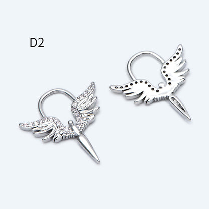 4pcs CZ Pave Gold/ Silver tone Angel Wing Charm, Wing Necklace Charm (GB-1810)
