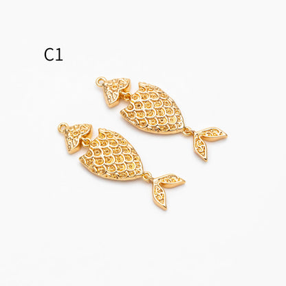 4pcs Gold/ Silver Tone Fishbone Charm, Gold/ Rhodium Plated Brass Fishbone Pendant, Skeleton Pendant (GB-2936)