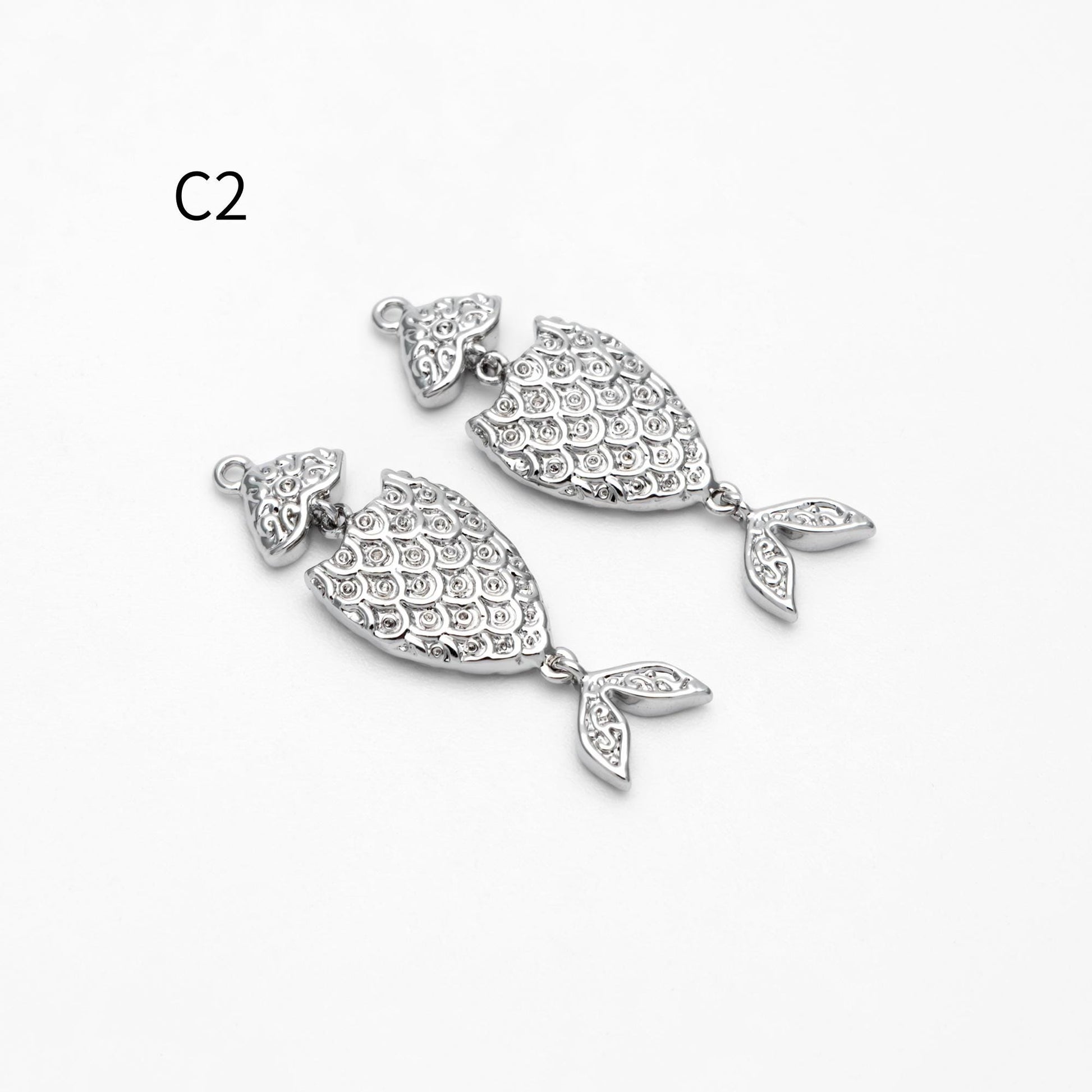 4pcs Gold/ Silver Tone Fishbone Charm, Gold/ Rhodium Plated Brass Fishbone Pendant, Skeleton Pendant (GB-2936)