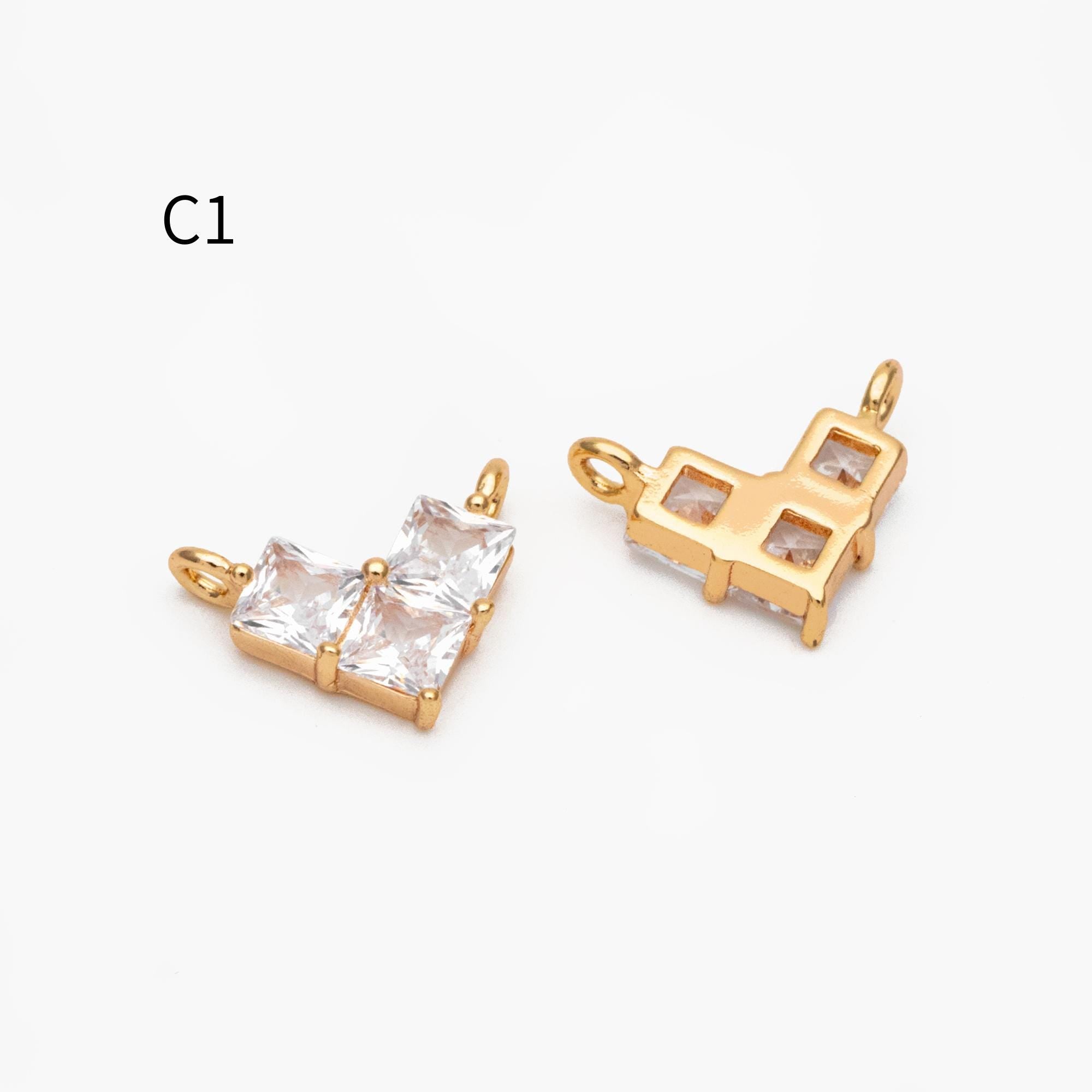 4pcs CZ Pave Gold Round/ Heart/ Rhombus Connectors, Gold Geometric Necklace Pendants (GB-215)
