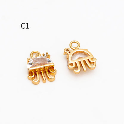 4pcs CZ Pave Gold/ Silver Tiny Marine Animal Charm, Gold/ Rhodium plated Brass Ocean Charm, Earring Charm, Beach Jewelry (GB-3781)