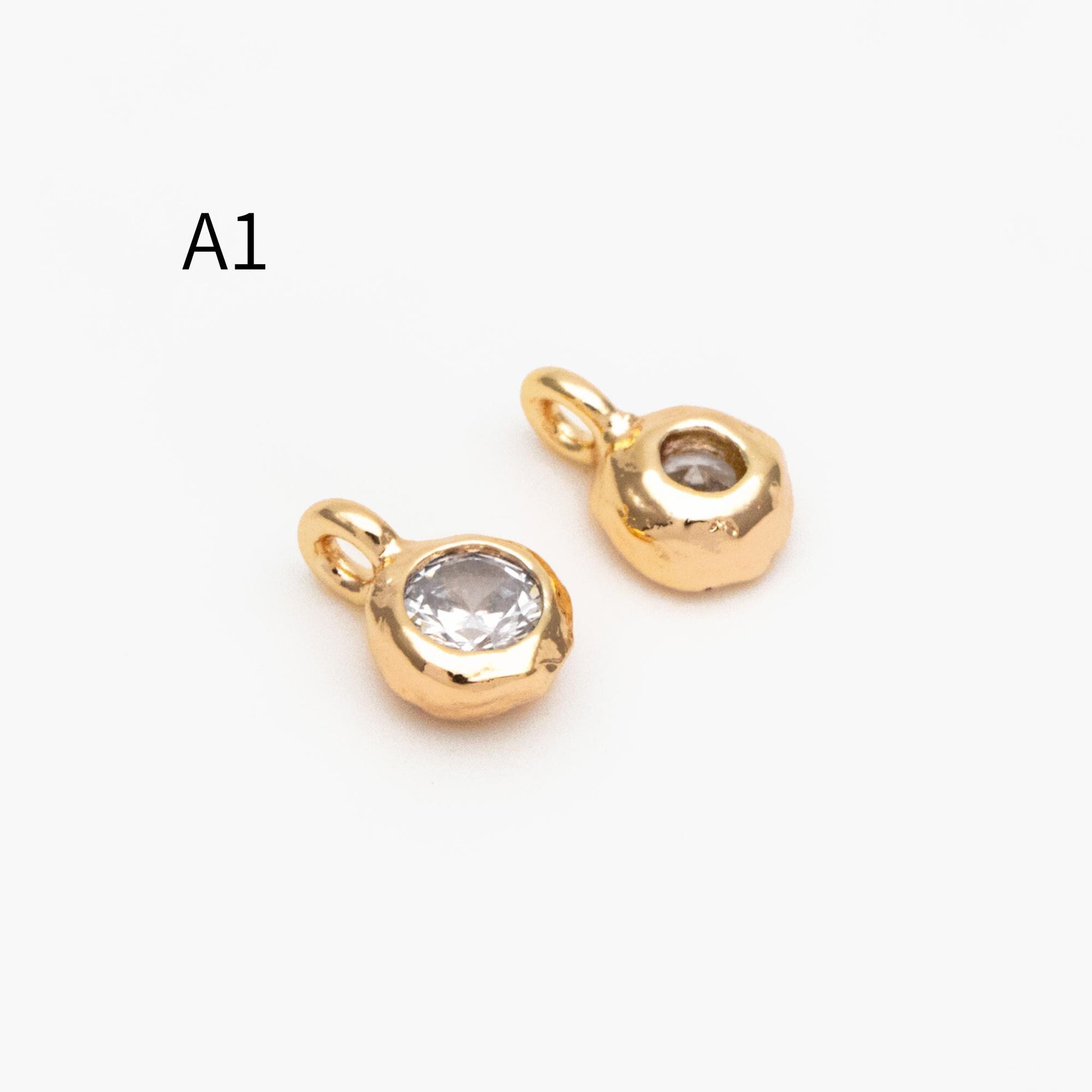 10pcs Gold/ Silver Tone Zircon Charms, Gold/ Rhodium plated Brass, White Stone Charm Connectors (GB-3897)