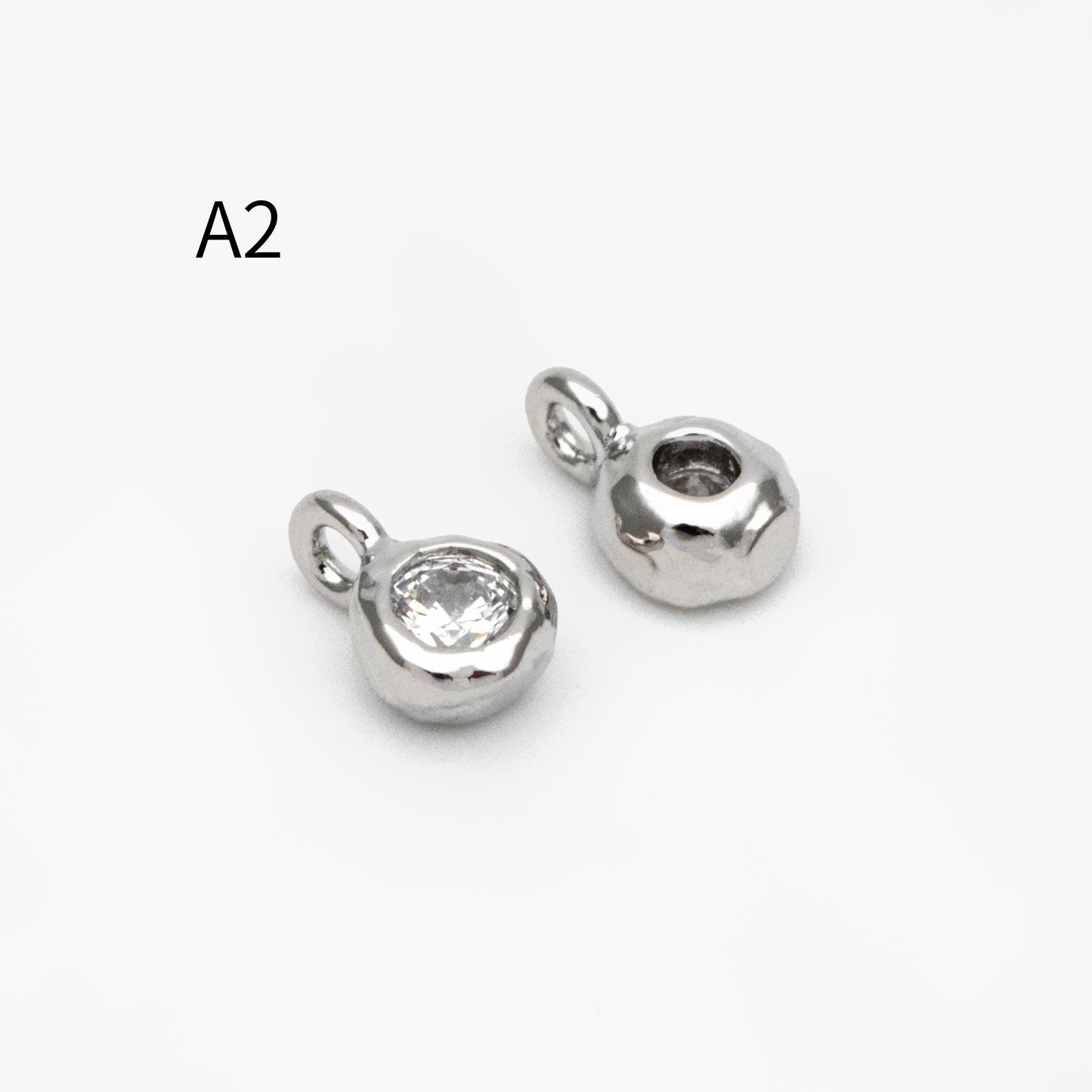 10pcs Gold/ Silver Tone Zircon Charms, Gold/ Rhodium plated Brass, White Stone Charm Connectors (GB-3897)
