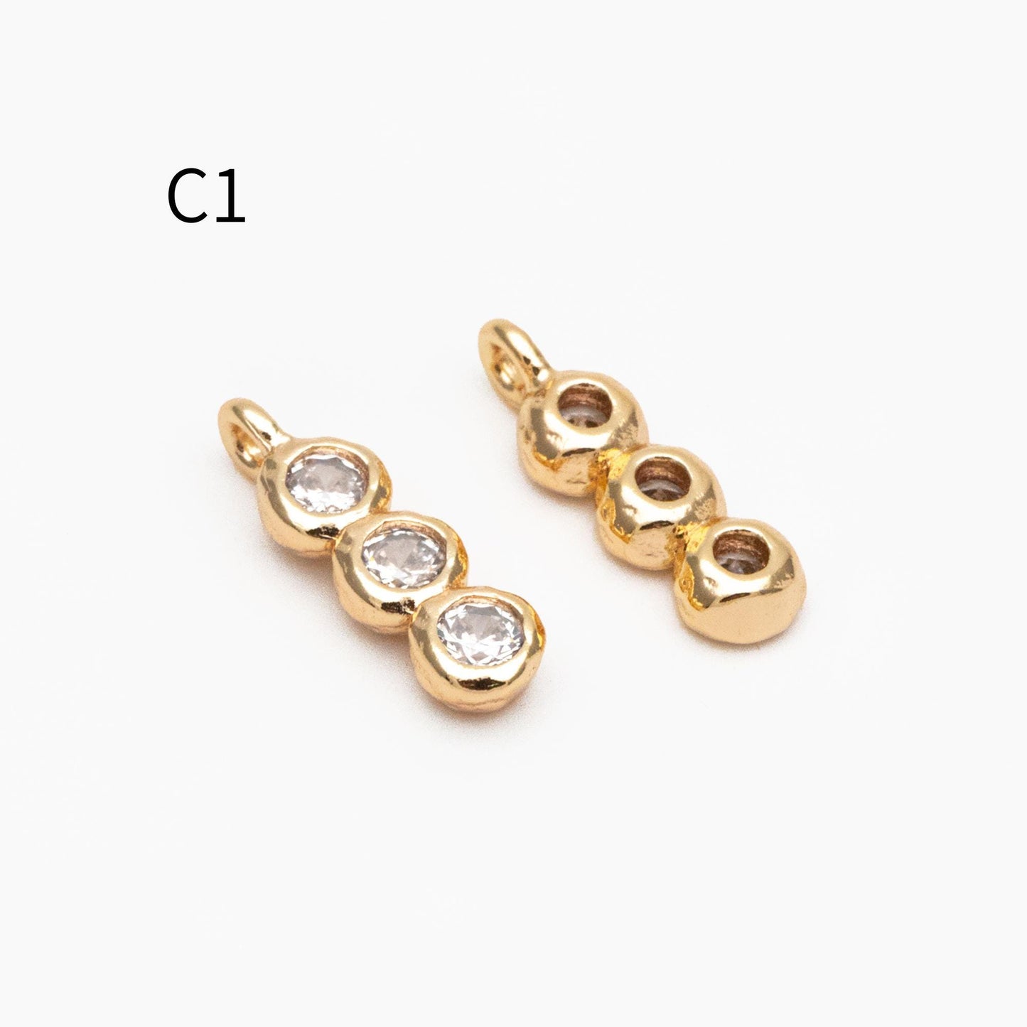 10pcs Gold/ Silver Tone Zircon Charms, Gold/ Rhodium plated Brass, White Stone Charm Connectors (GB-3897)