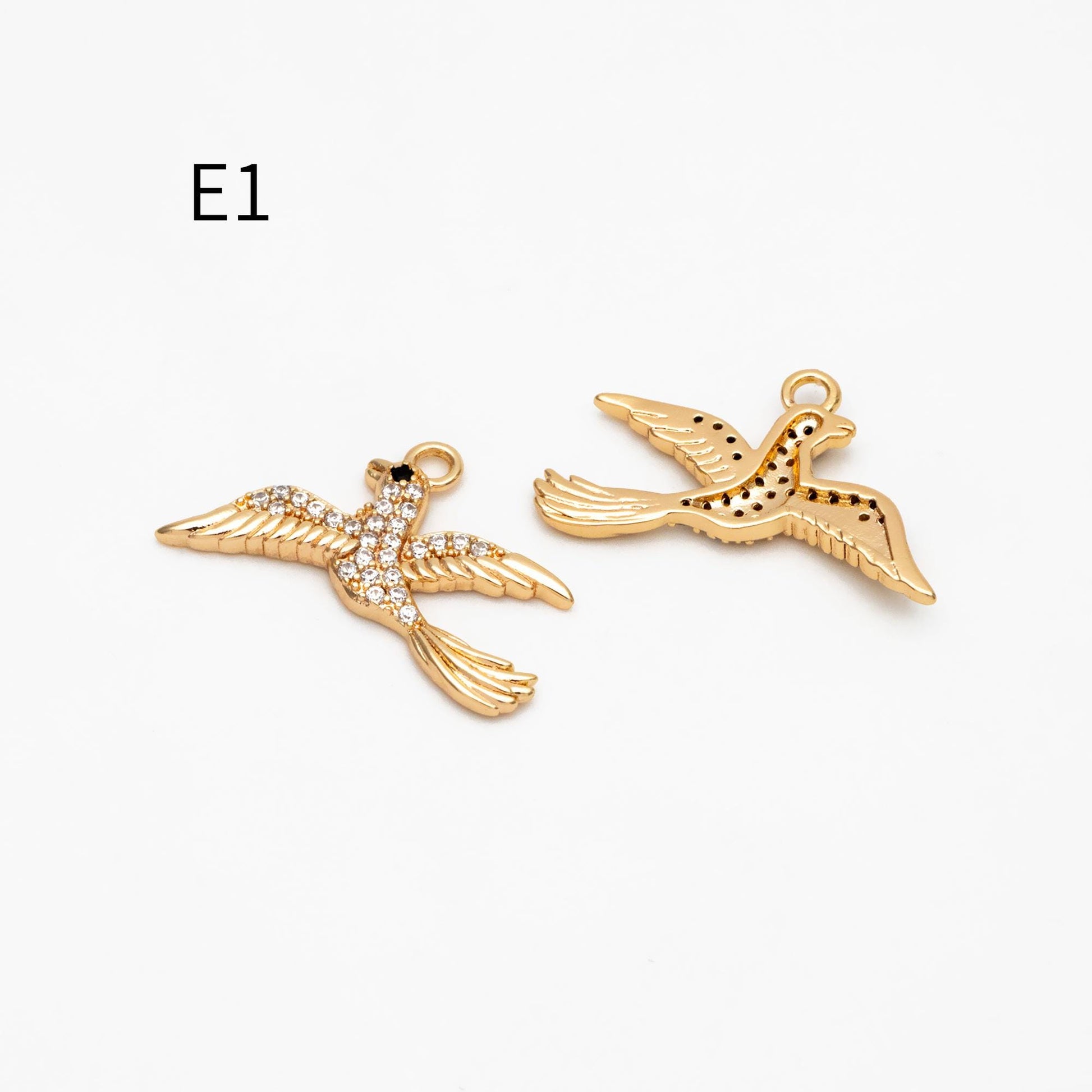 4pcs CZ Pave Gold/ Silver Tone Bird Charms, Real Gold/ Rhodium plated Brass Bird Pendant (GB-1480)