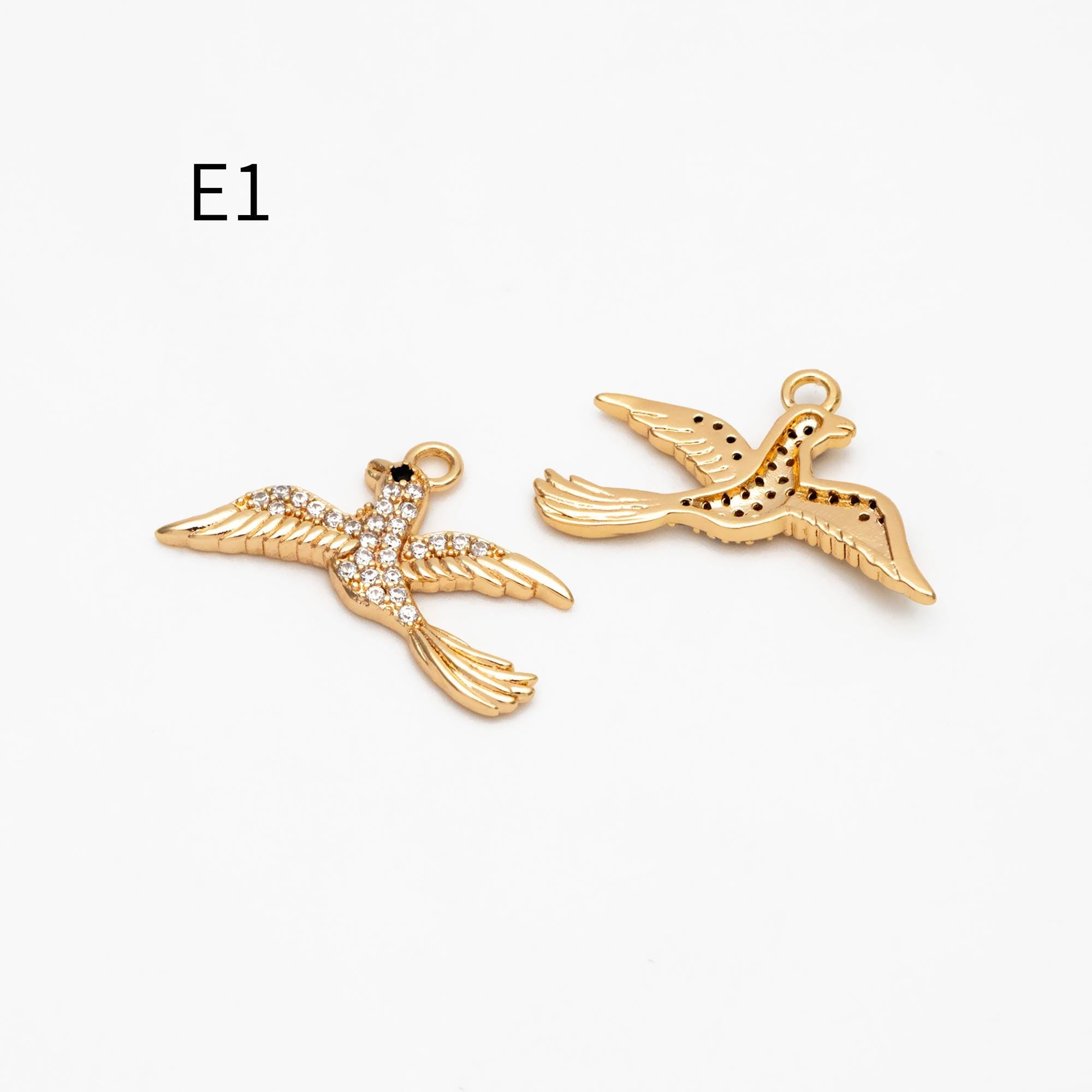 4pcs CZ Pave Gold/ Silver Tone Bird Charms, Real Gold/ Rhodium plated Brass Bird Pendant (GB-1480)
