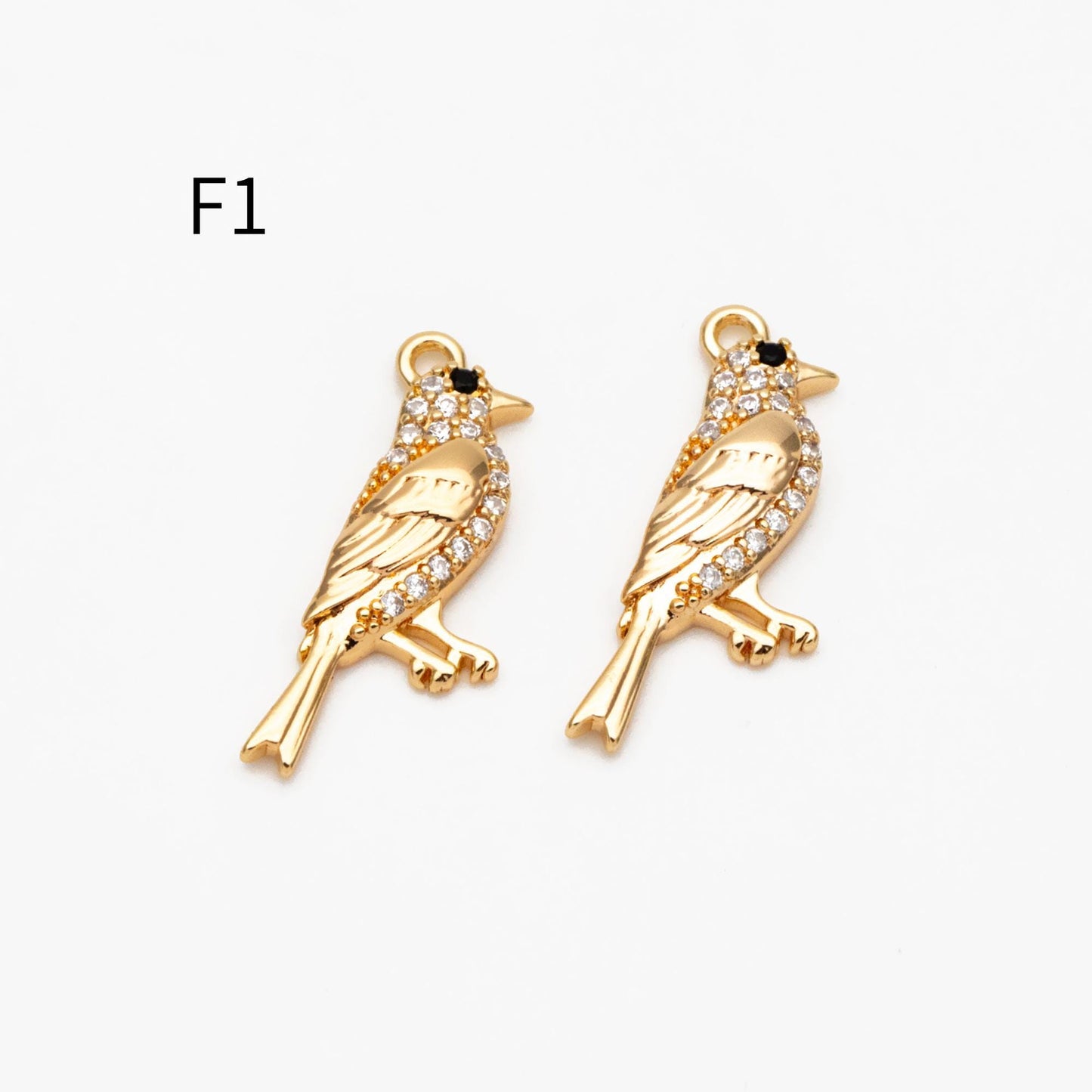 4pcs CZ Pave Gold/ Silver Tone Bird Charms, Real Gold/ Rhodium plated Brass Bird Pendant (GB-1480)