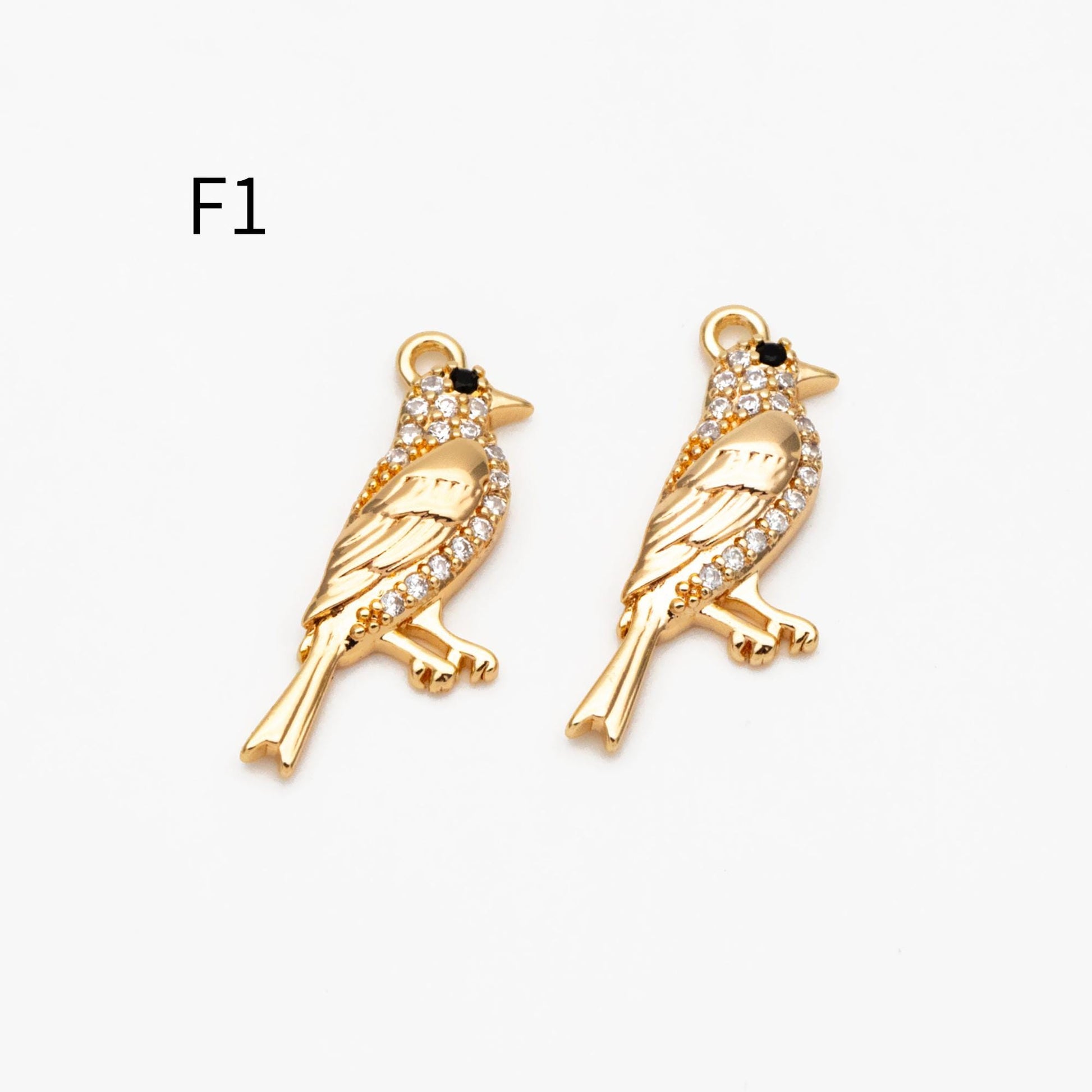 4pcs CZ Pave Gold/ Silver Tone Bird Charms, Real Gold/ Rhodium plated Brass Bird Pendant (GB-1480)