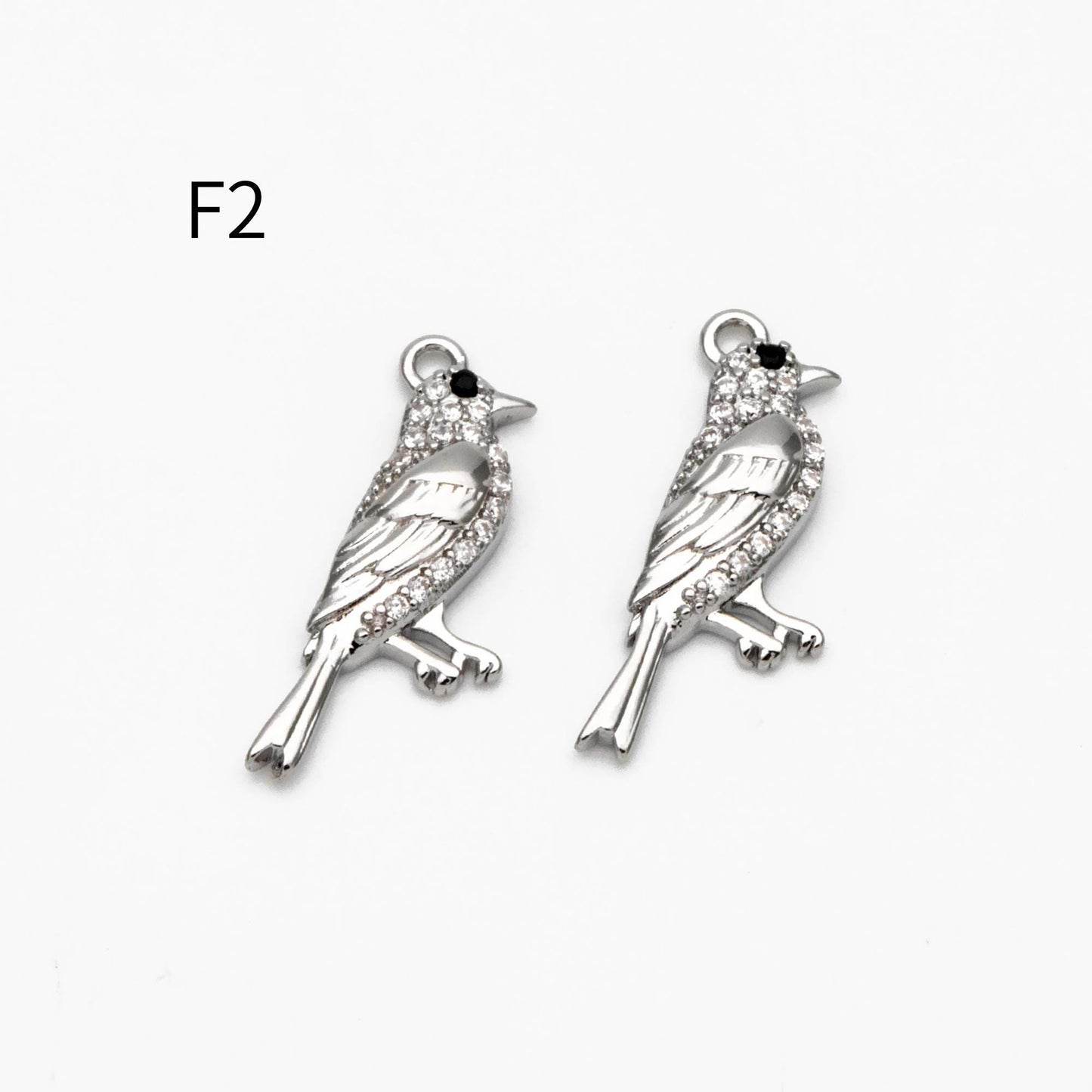 4pcs CZ Pave Gold/ Silver Tone Bird Charms, Real Gold/ Rhodium plated Brass Bird Pendant (GB-1480)