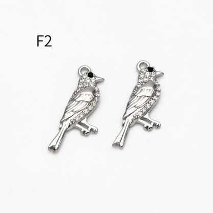 4pcs CZ Pave Gold/ Silver Tone Bird Charms, Real Gold/ Rhodium plated Brass Bird Pendant (GB-1480)