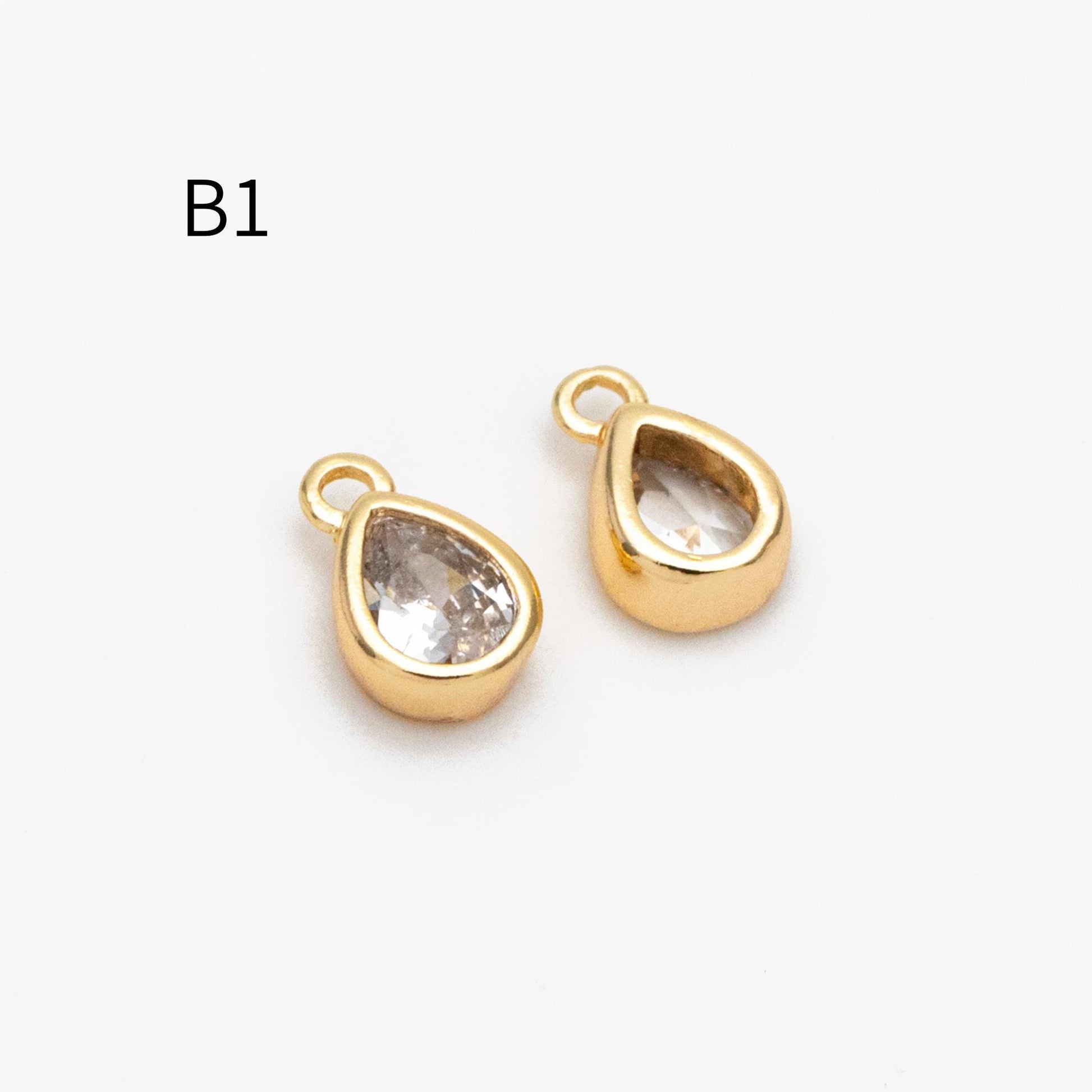 10pcs CZ pave Gold/ Silver Square/ Teardrop Charms , Gold/ Rhodium Plated Brass Drop Pendants (GB-992)