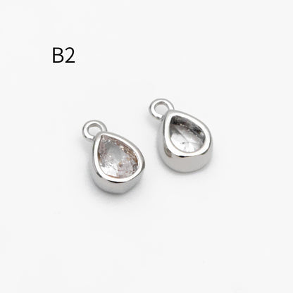 10pcs CZ pave Gold/ Silver Square/ Teardrop Charms , Gold/ Rhodium Plated Brass Drop Pendants (GB-992)