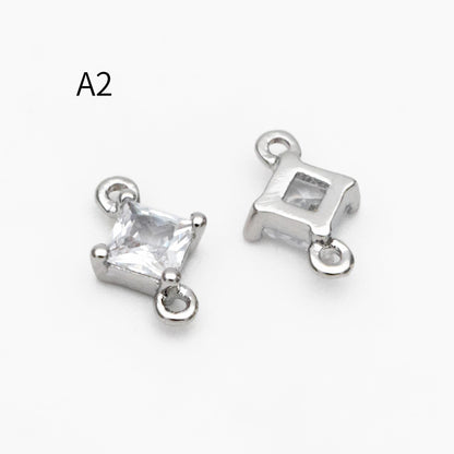 10pcs CZ Pave Rhombus Charm Connectors , Real Gold/ Rhodium plated Brass, Square Geometric Charm Pendants (GB-503)