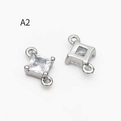 10pcs CZ Pave Rhombus Charm Connectors , Real Gold/ Rhodium plated Brass, Square Geometric Charm Pendants (GB-503)