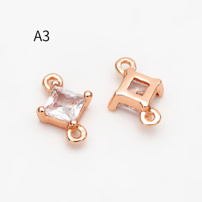 10pcs CZ Pave Rhombus Charm Connectors , Real Gold/ Rhodium plated Brass, Square Geometric Charm Pendants (GB-503)