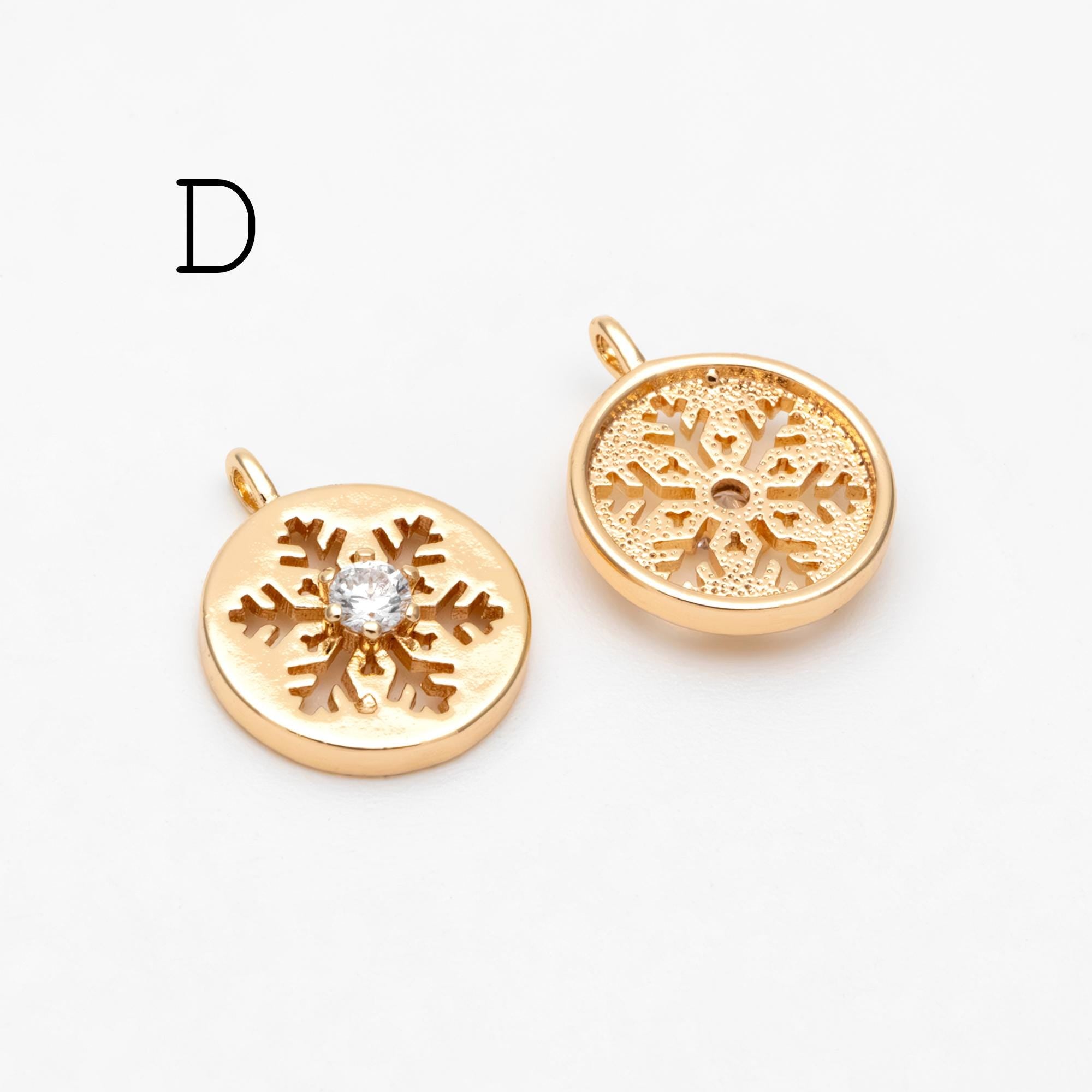 4pcs CZ Pave Snowflake Charms, Rhinestone Flower Connectors, Real Gold plated Brass Findings (GB-3486)