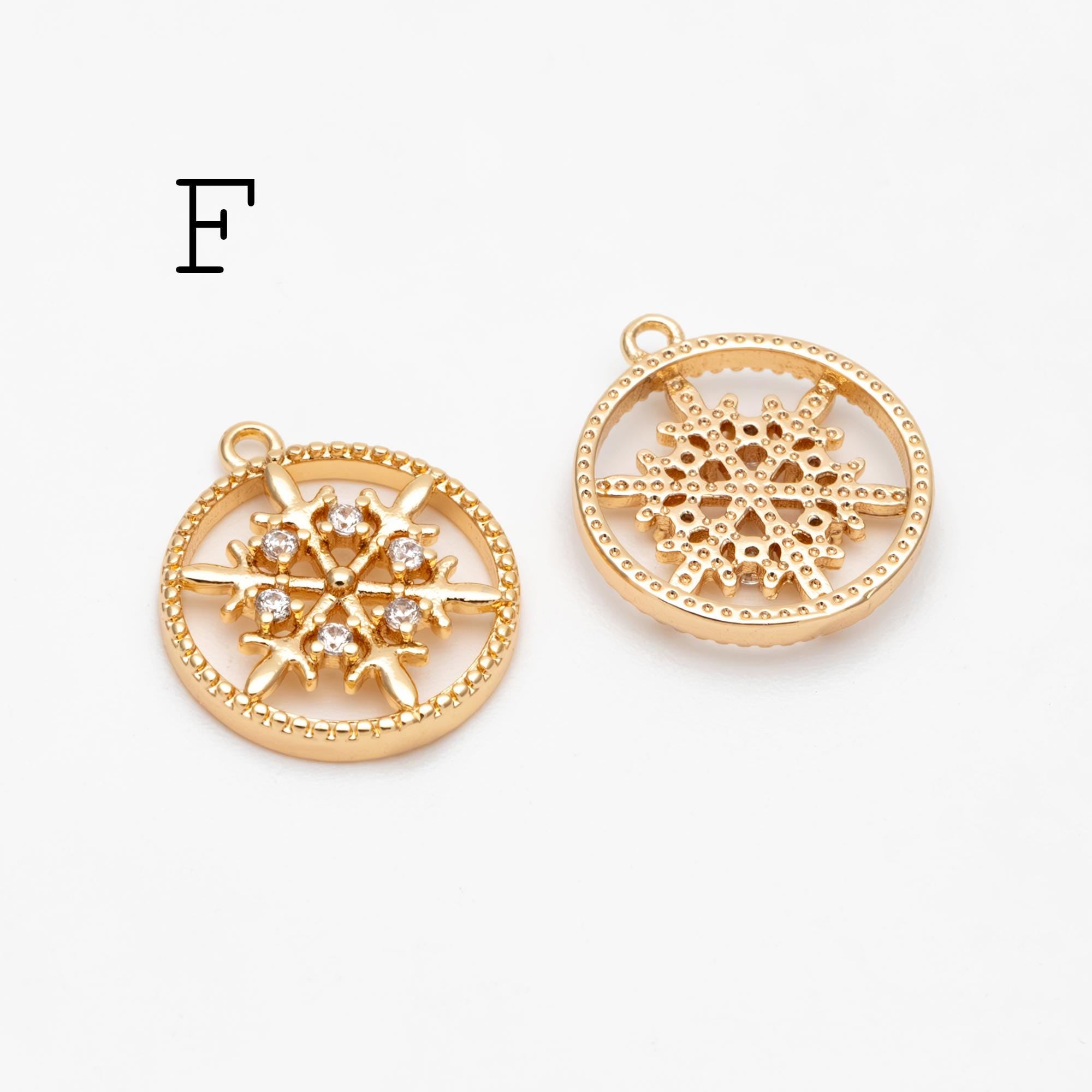 4pcs CZ Pave Snowflake Charms, Rhinestone Flower Connectors, Real Gold plated Brass Findings (GB-3486)