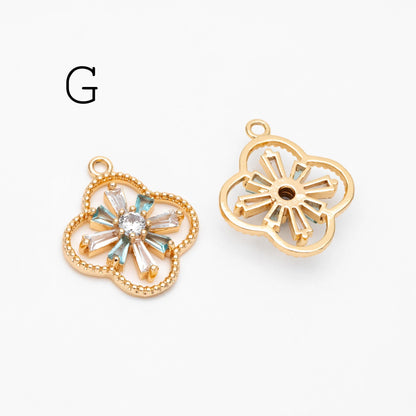 4pcs CZ Pave Snowflake Charms, Rhinestone Flower Connectors, Real Gold plated Brass Findings (GB-3486)