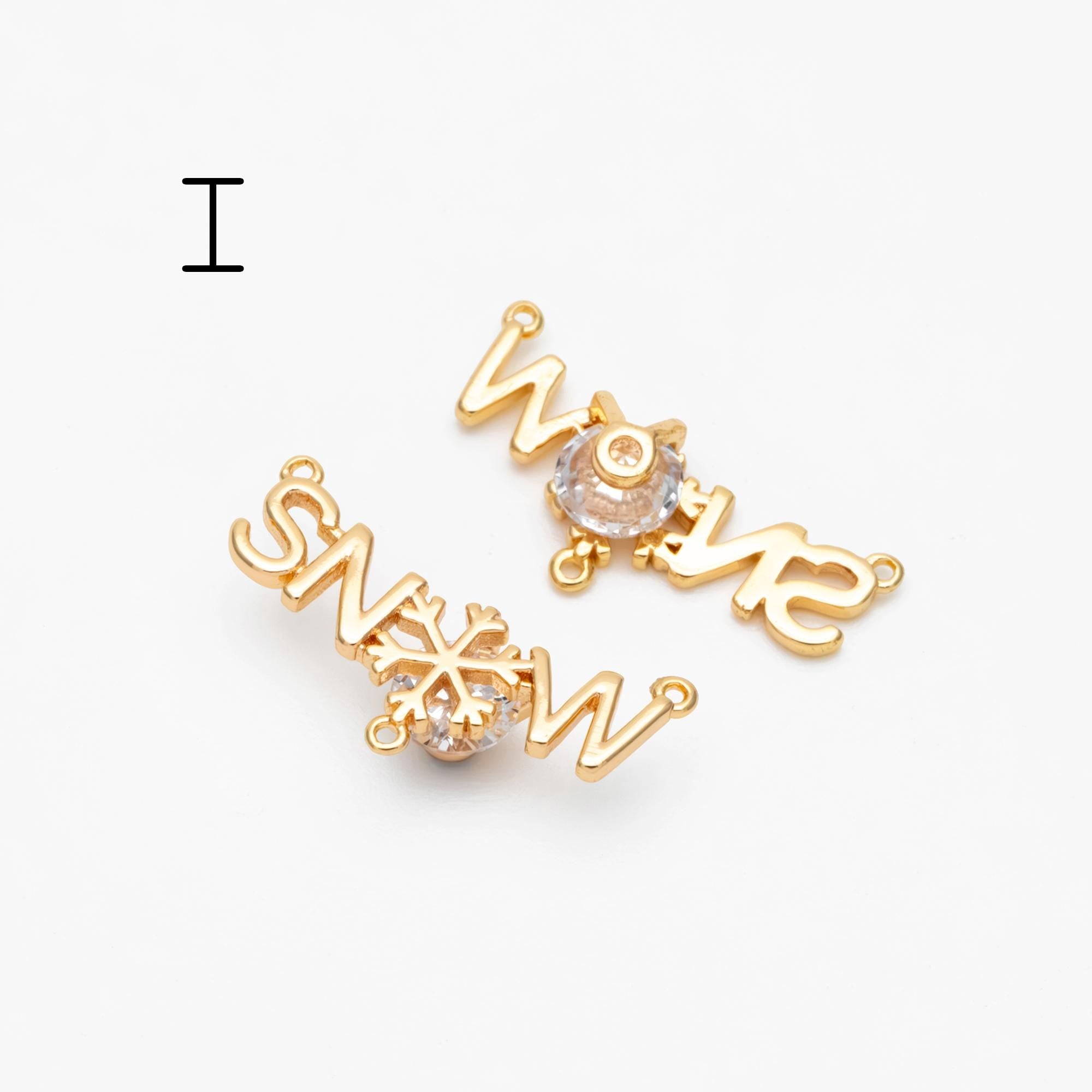 4pcs CZ Pave Snowflake Charms, Rhinestone Flower Connectors, Real Gold plated Brass Findings (GB-3486)