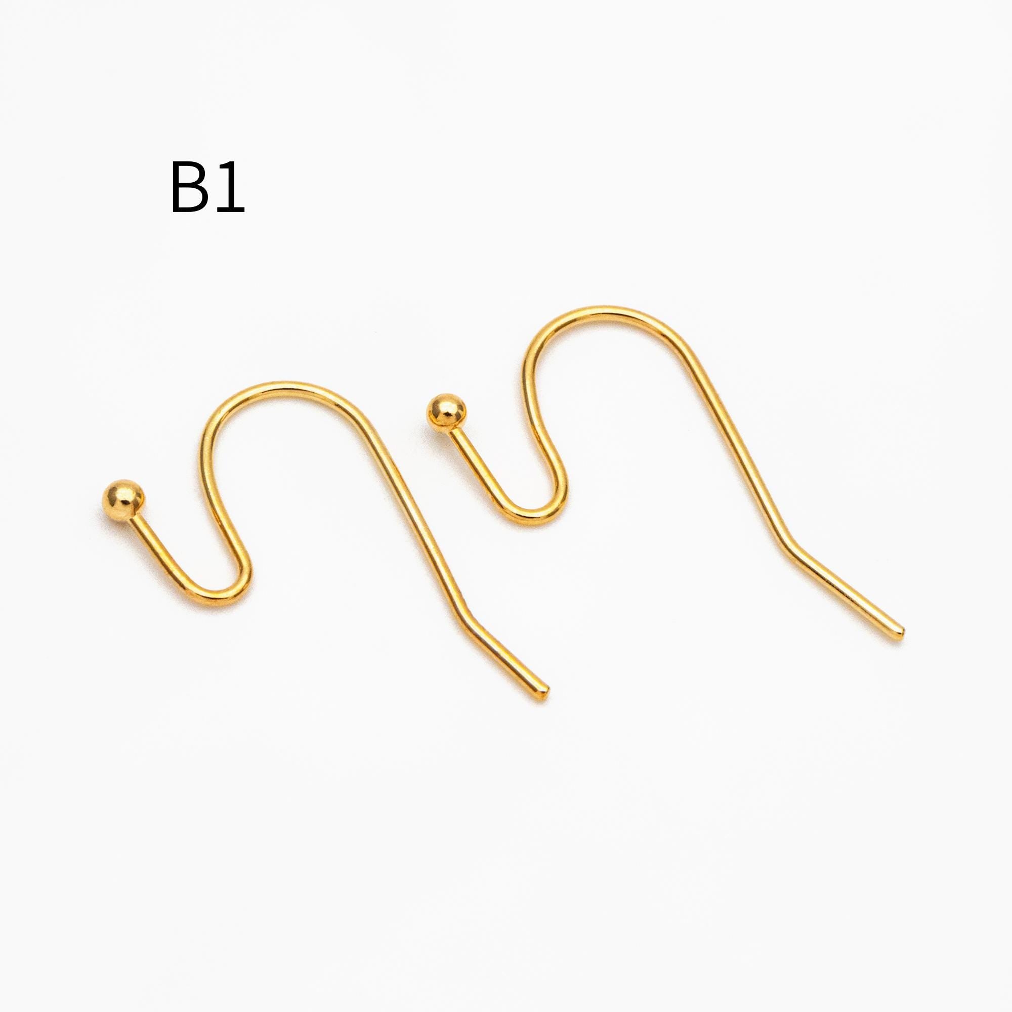 20pcs Gold/ Silver Earring Hooks, Real Gold/ Rhodium Plated Brass, Simple Earwires (GB-025)