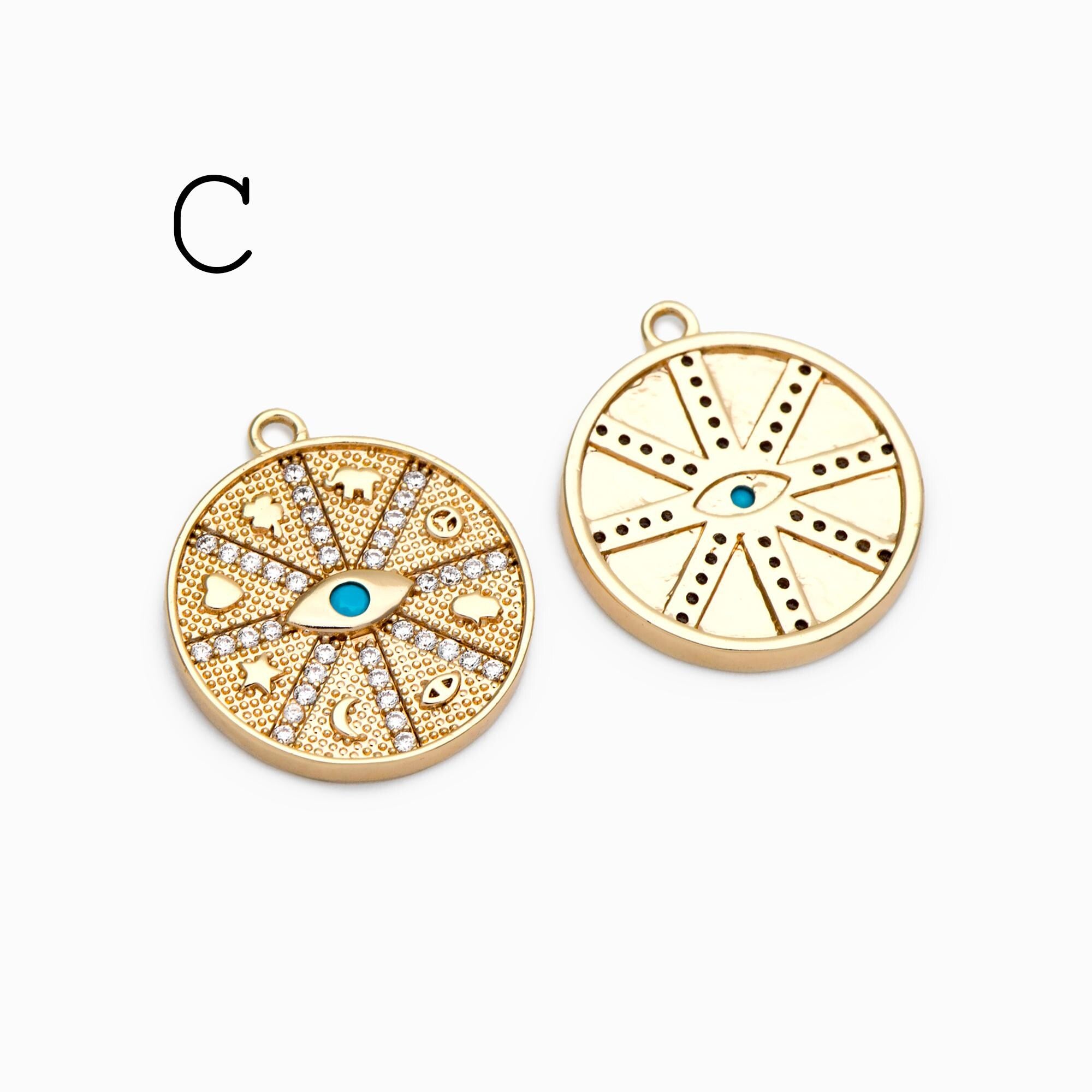 4pcs Gold/ Silver Talisman Charm, lucky charm, Lucky Medallion Pendant for Necklace Jewelry Making Supply (GB-1766)