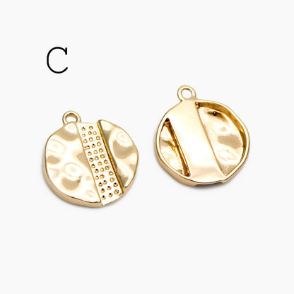 10pcs Gold Hammered Geometric Charms, 18K Gold plated Brass Rustic Pendants (GB-2977)