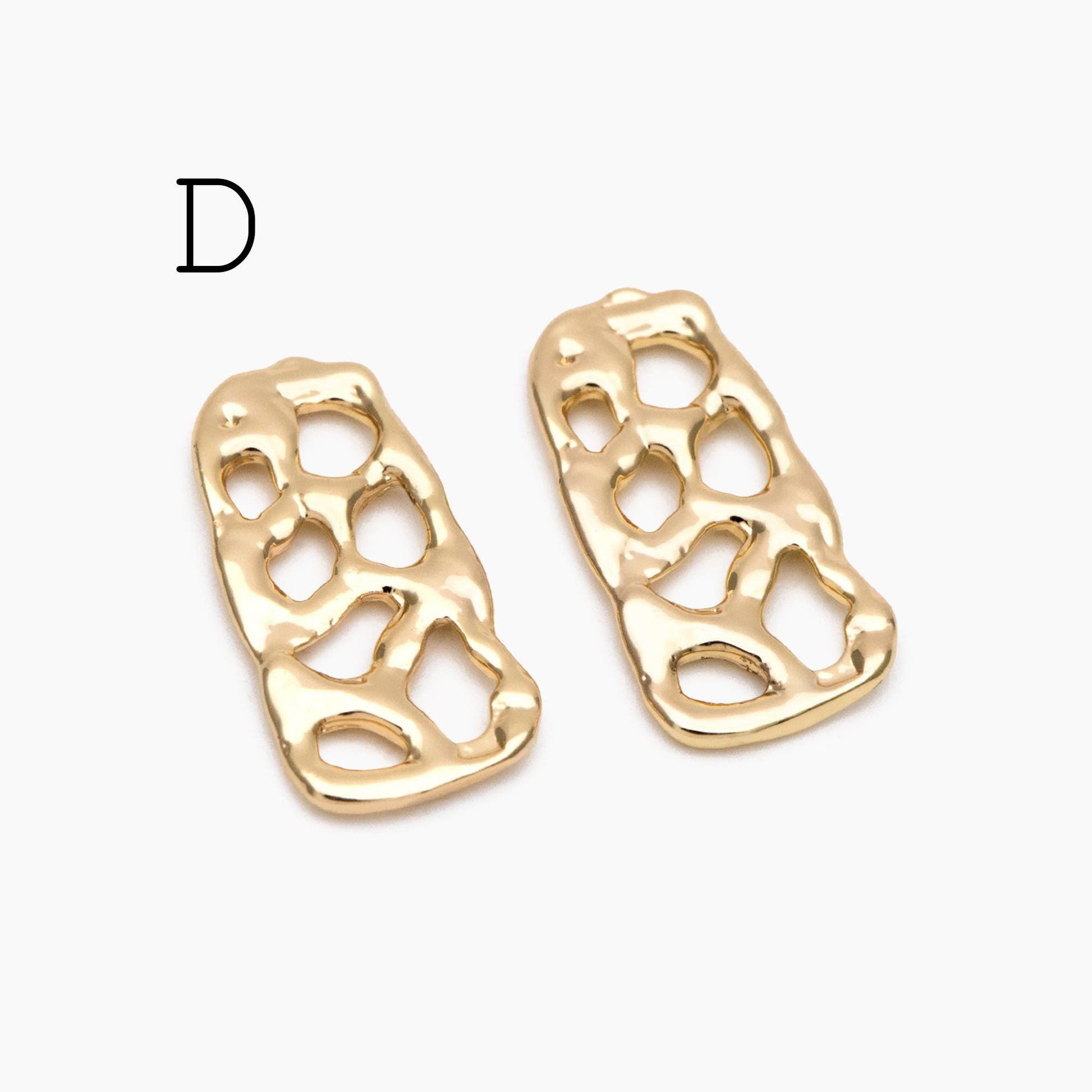 10pcs Gold Hammered Geometric Charms, 18K Gold plated Brass Rustic Pendants (GB-2977)