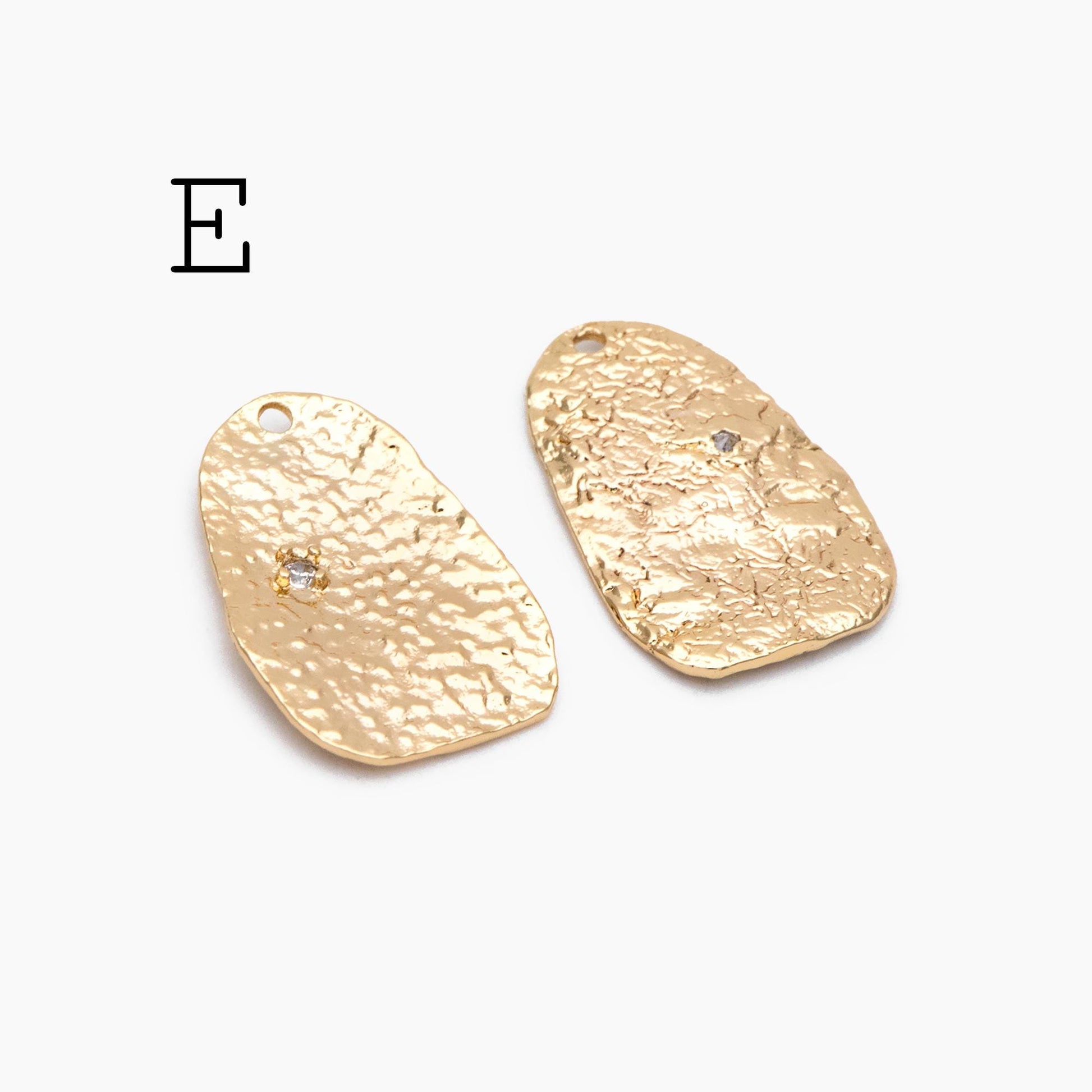 10pcs Gold Hammered Geometric Charms, 18K Gold plated Brass Rustic Pendants (GB-2977)