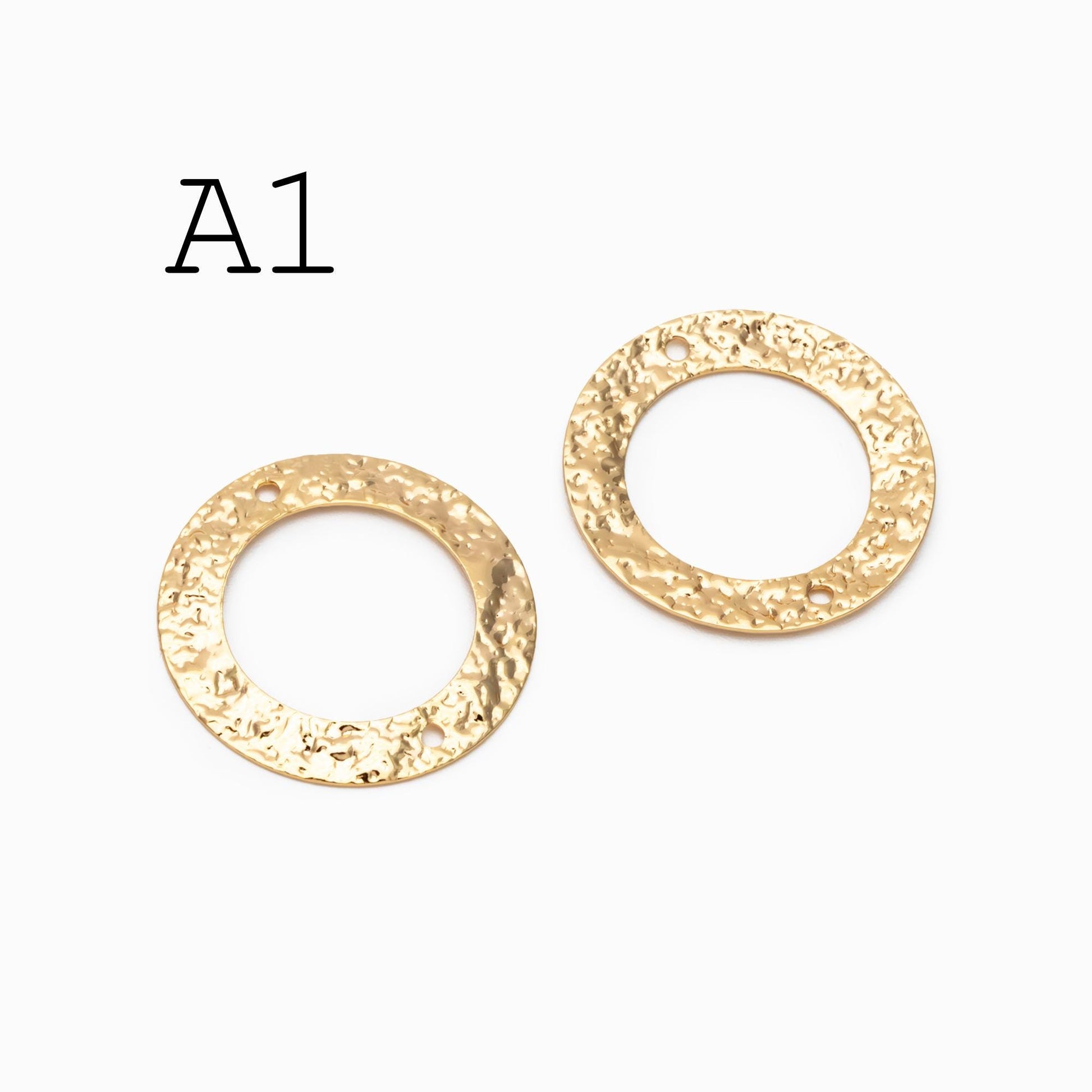 10pcs Gold/ Silver Tone Hammered Charm Connectors, Gold/ Rhodium plated Brass, Rustic Geometric Pendents (GB-1422)