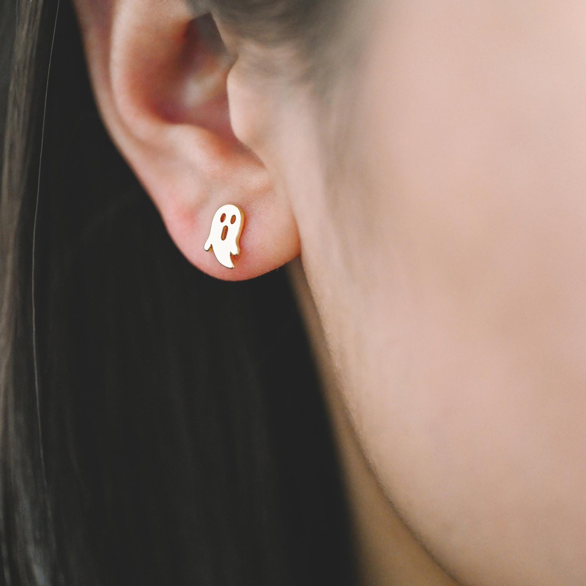 10pcs Gold Halloween Earrings , Gold Plated Brass Ghost Stud Earrings (GB-3312)