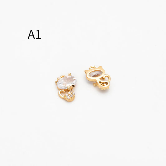 4pcs CZ Pave Gold/ Silver Tone Cute Animal Charms, Jewelry Making, Diy Material, Jewelry Supplies (GB-2074)
