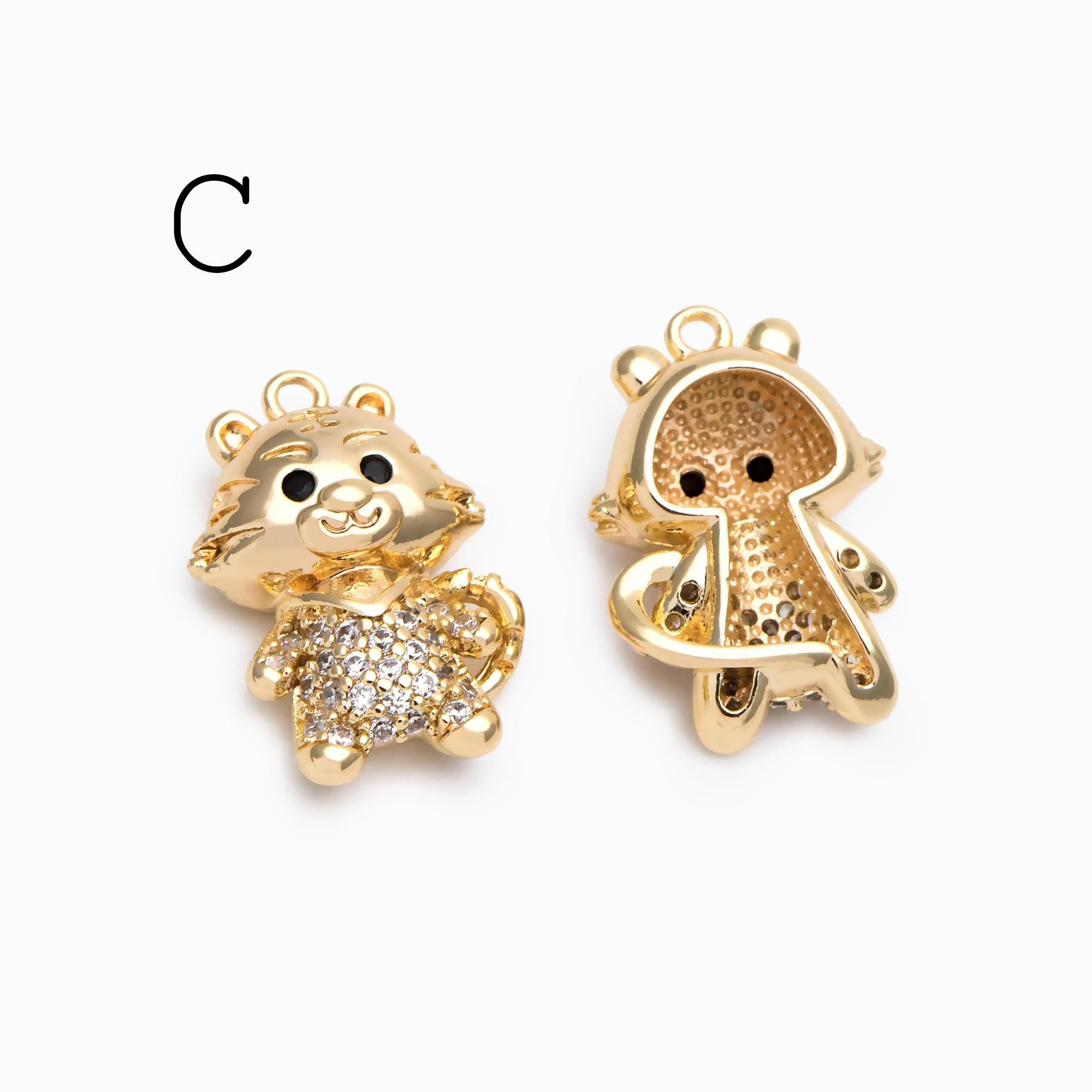 4pcs CZ Pave Gold/ Silver Tone Cute Animal Charms, Jewelry Making, Diy Material, Jewelry Supplies (GB-2074)