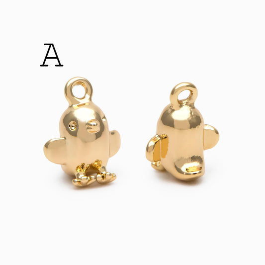 10pcs Gold Cute Animal Charms, Real Gold plated Brass Necklace Pendant, Earring Charm (GB-2835)