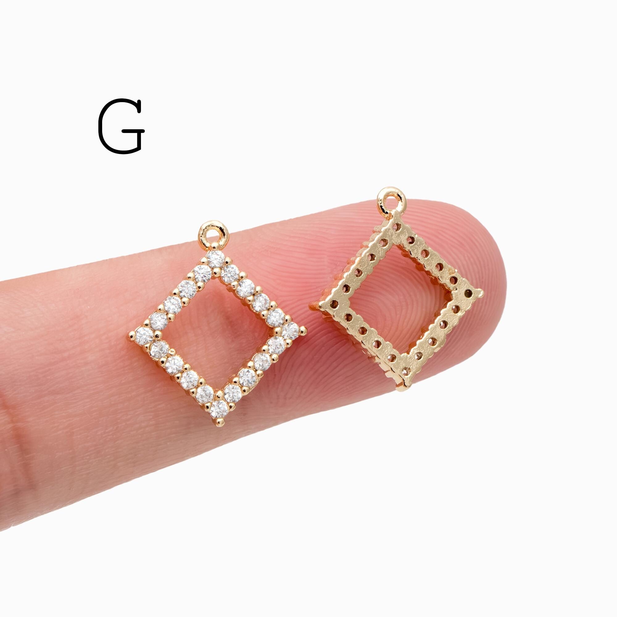 4pcs CZ Pave Gold Geometric Charms, Real Gold plated Brass, Earring Charm Connectors (GB-376)