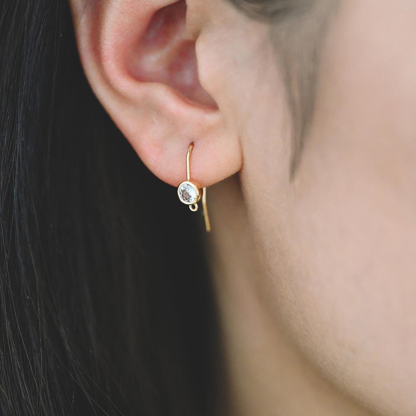 10pcs CZ Pave Earring Hooks with Loop, 18K Real Gold Plated Brass, Geometric Earwires (GB-1125)