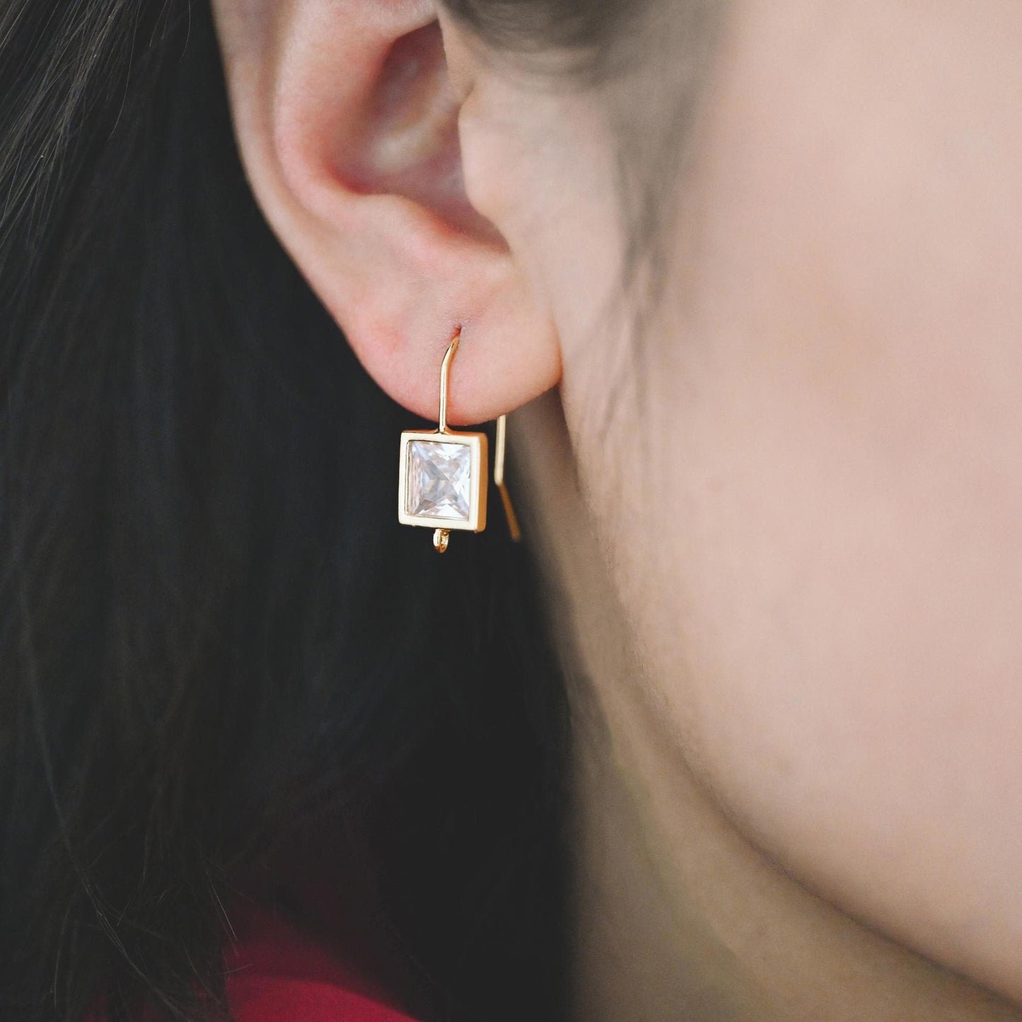 10pcs CZ Pave Gold Geometric Earring Hooks with Loop, Real Gold Plated Brass Earwires, Color Not Easily Tarnish (GB-1125)