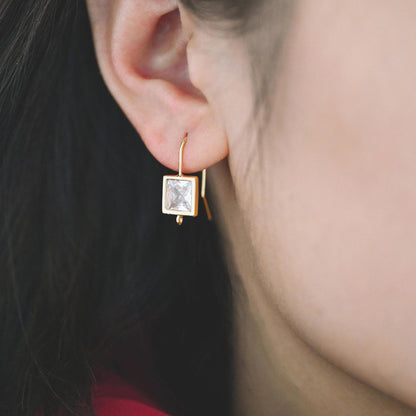 10pcs CZ Pave Gold Geometric Earring Hooks with Loop, Real Gold Plated Brass Earwires, Color Not Easily Tarnish (GB-1125)