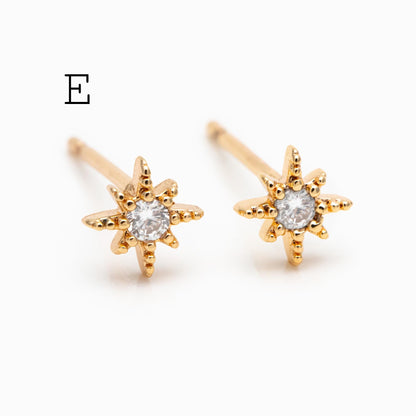 10pcs Minimalist Gold Stud Earring - Sun, Moon, Star Styles (#GB-3041)