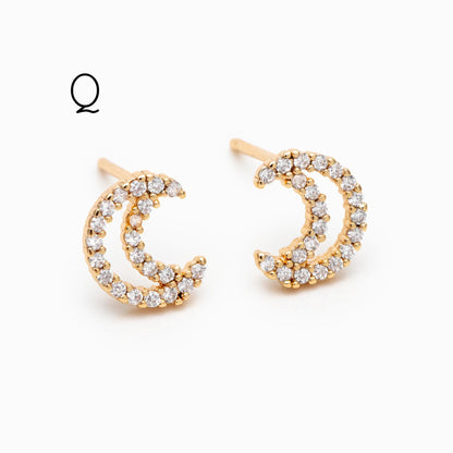 10pcs Minimalist Gold Stud Earring - Sun, Moon, Star Styles (#GB-3041)