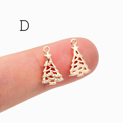 4pcs CZ Pave Christmas Charms: 18K Gold Plated Brass, DIY Jewelry Making, (GB-713)