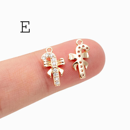 4pcs CZ Pave Christmas Charms: 18K Gold Plated Brass, DIY Jewelry Making, (GB-713)