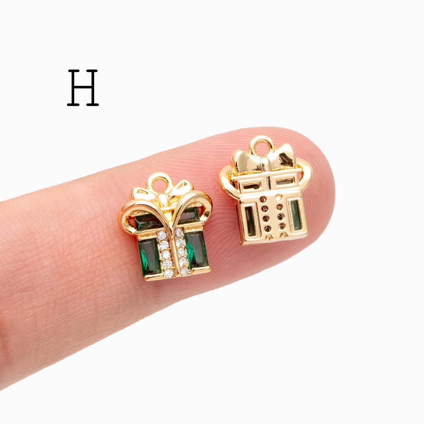 4pcs CZ Pave Christmas Charms: 18K Gold Plated Brass, DIY Jewelry Making, (GB-713)