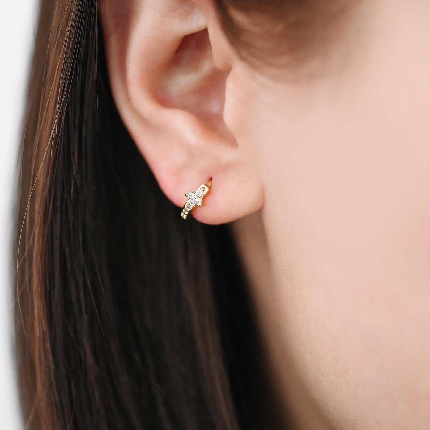 4pcs CZ Pave Tiny Hoop Earrings , Dainty Huggie Earrings, Minimalist Earring, Small Gold Hoops Earring (GB-3477)