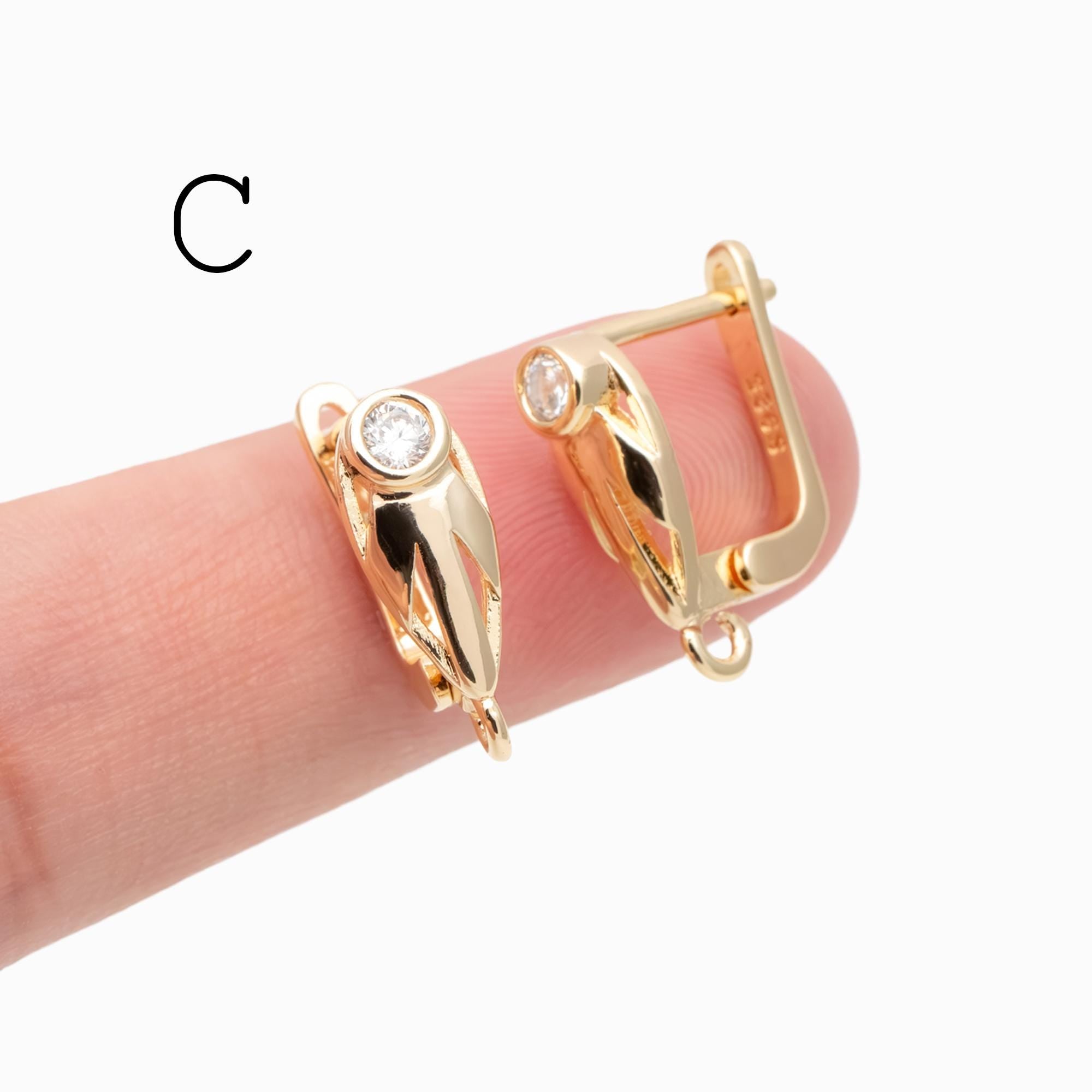 4pcs Gold Click-in Style Stud Earring, Leverback Earring with Loop, Earring Finding Wholesale (GB-3904)